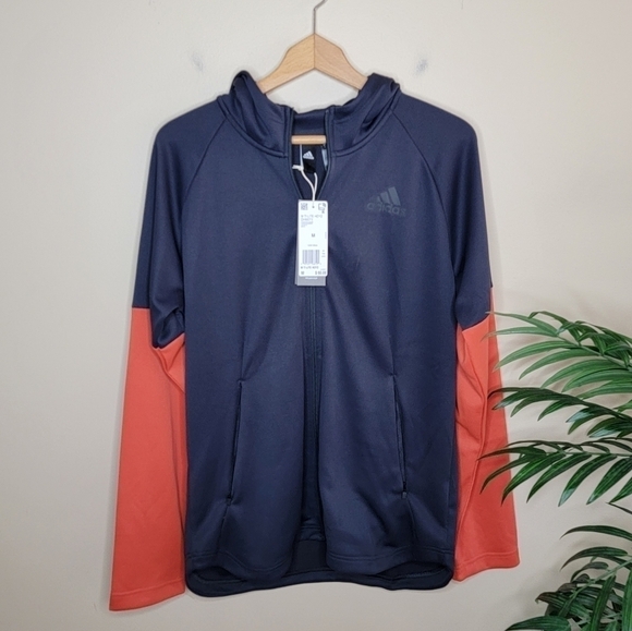 NWT Adidas | Dark Gray & Orange Color Block Zipper Hooded Jacket - Picture 1 of 6
